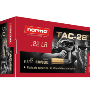 Norma TAC-22 22 LR 40 grain LRN Standard Velocity 1083 FPS NEW RED BOX LOGO (500 rd box)