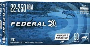 Federal 22-250 REM. 50 grain JHP Jacketed Hollow Point  (20 rd box)