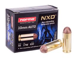 Norma NXD 10MM 93 grain Non-expanding Defense 1748 FPS (20 rd box)