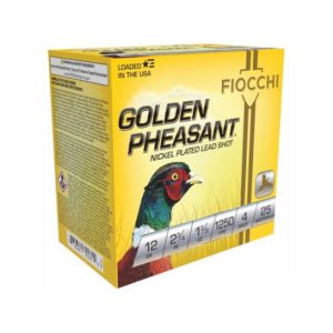 Fiocchi Golden Pheasant 12 gauge 2 3/4'' 1 3/8 oz. Nickel Plated Lead #4 Shot 25 rd box FREE SHIPPING (250 rd case)