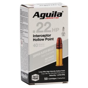 Aguila Interceptor 22 Long Rifle .22 LR 40 grain Copper Plated Hollow Point 1470 FPS (50 rd box)
